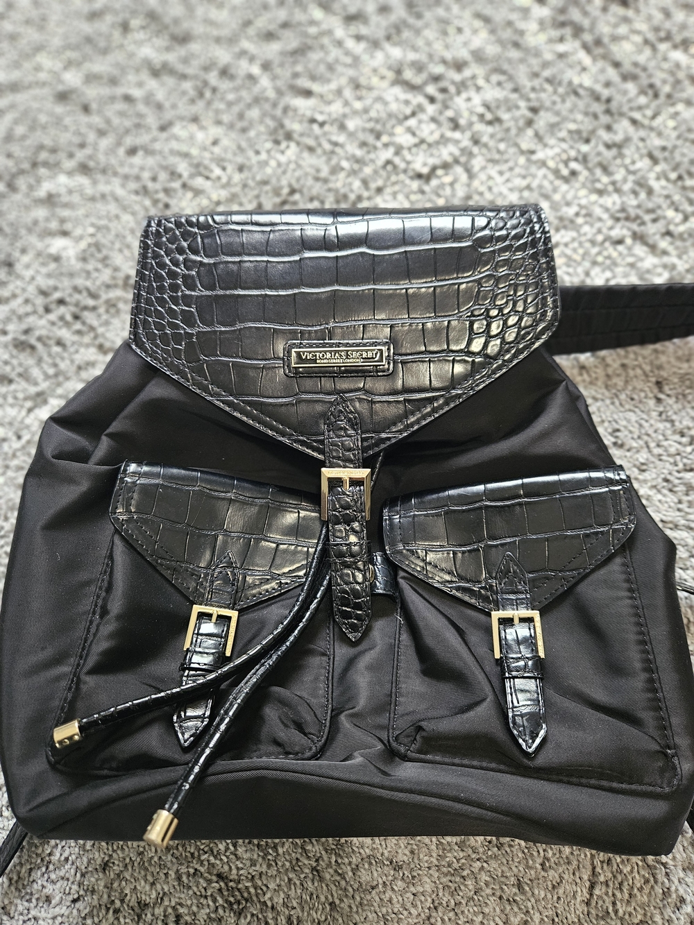 Victoria's Secret Black Croc-Accent Nylon Backpack